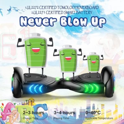 TOMOLOO Hoverboard with Bluetooth Speaker and LED Lights Self-Balancing Scooter UL2272 Certified - battery life