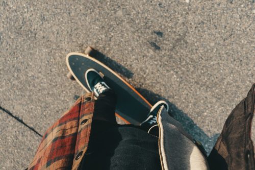 riding a skateboard