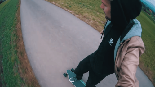 riding an electric skateboard uphill